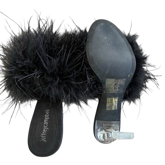 JEFFREY CAMPBELL Daisy Women's Size 8 Black Real Feathers Slip-On Acrylic Heels - Picture 7 of 8